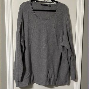 Grey sweater with cable knit detail